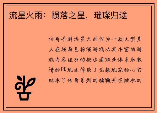 流星火雨：陨落之星，璀璨归途
